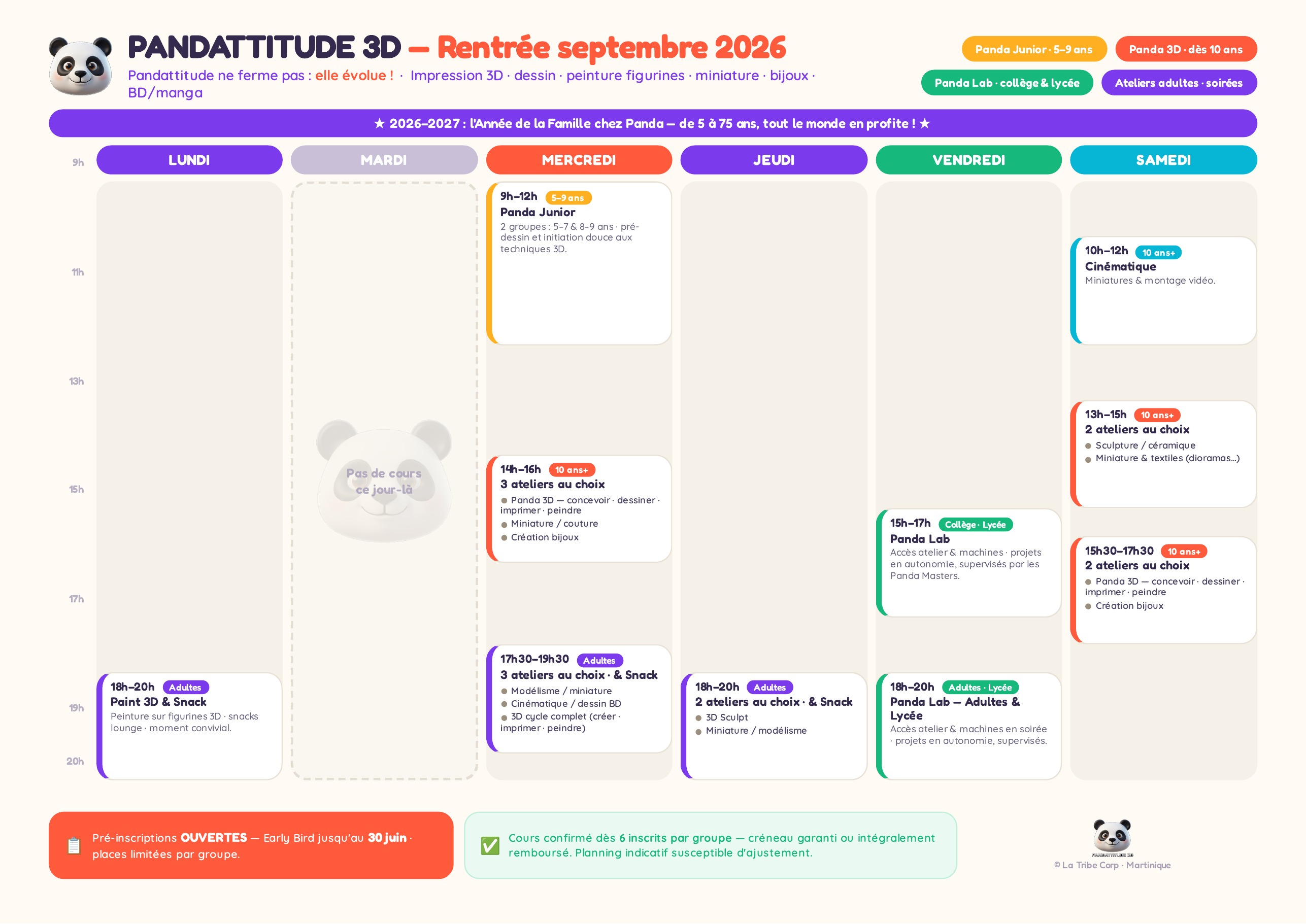 Planning des cours rentrée 2026